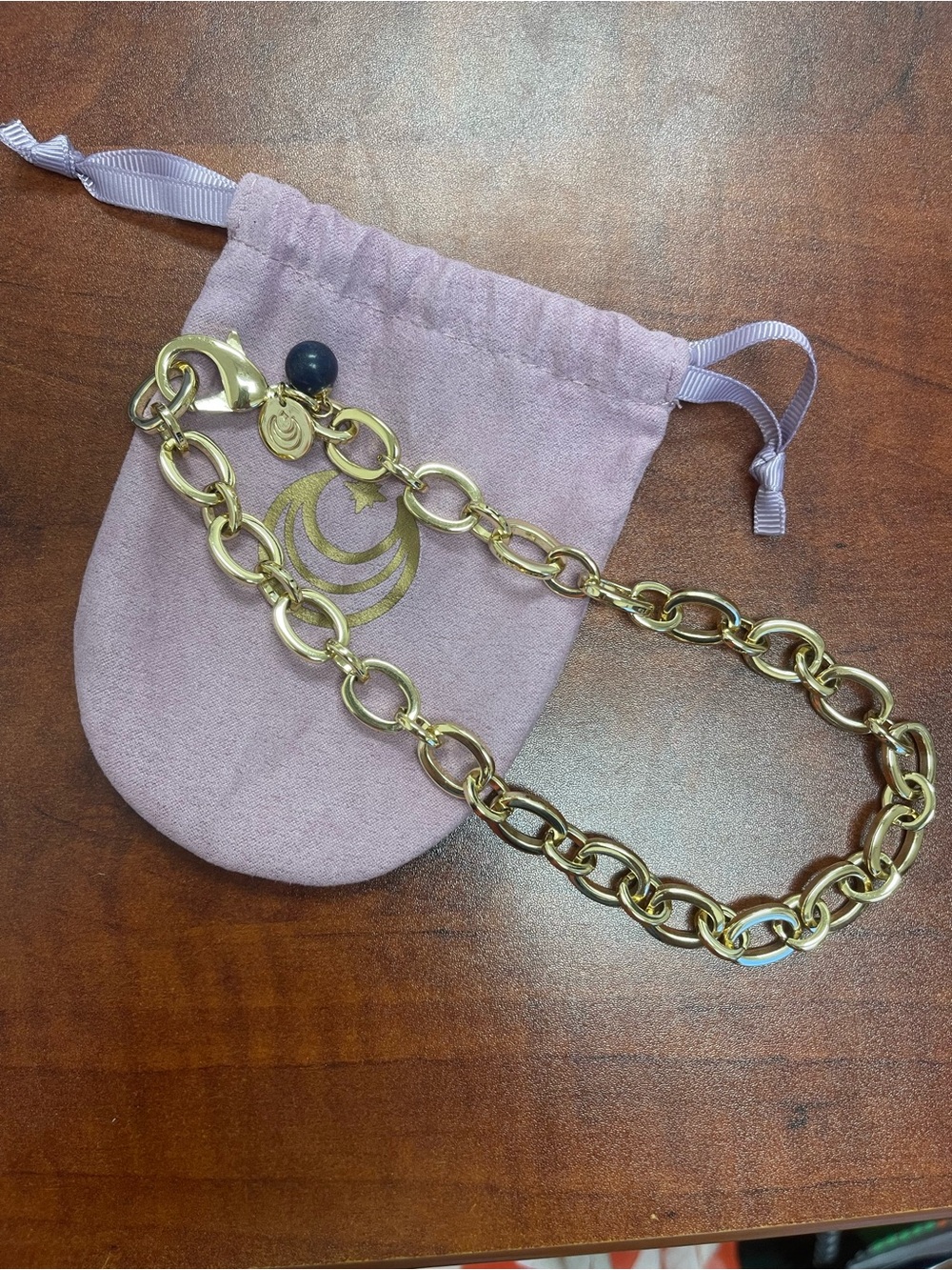 Jane Win Chunky Link Necklace with Lapis Bead